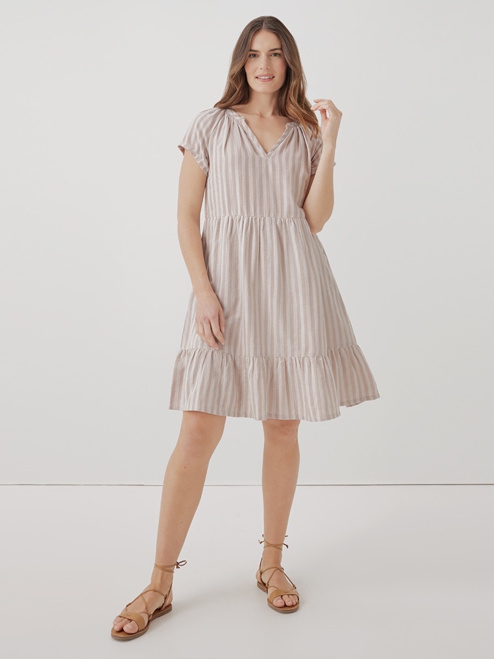 ‼️NWOT: Pact Organic Cream & White Striped Coastal Double Gauze Midi Dress - S
